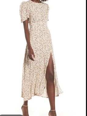 AFRM Cream Floral Maxi Dress with Side Slit